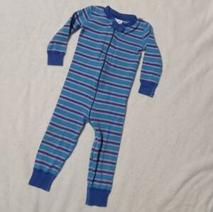 Hanna Anderson Blue Stripe Zip Up Footless Sleep & Play Bodysuit